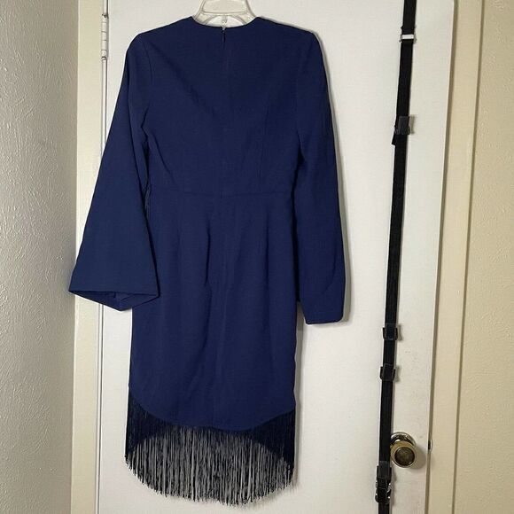 by egreis jocelyn navy blue fringe overlap long sleeve dress size small - Picture 7 of 7